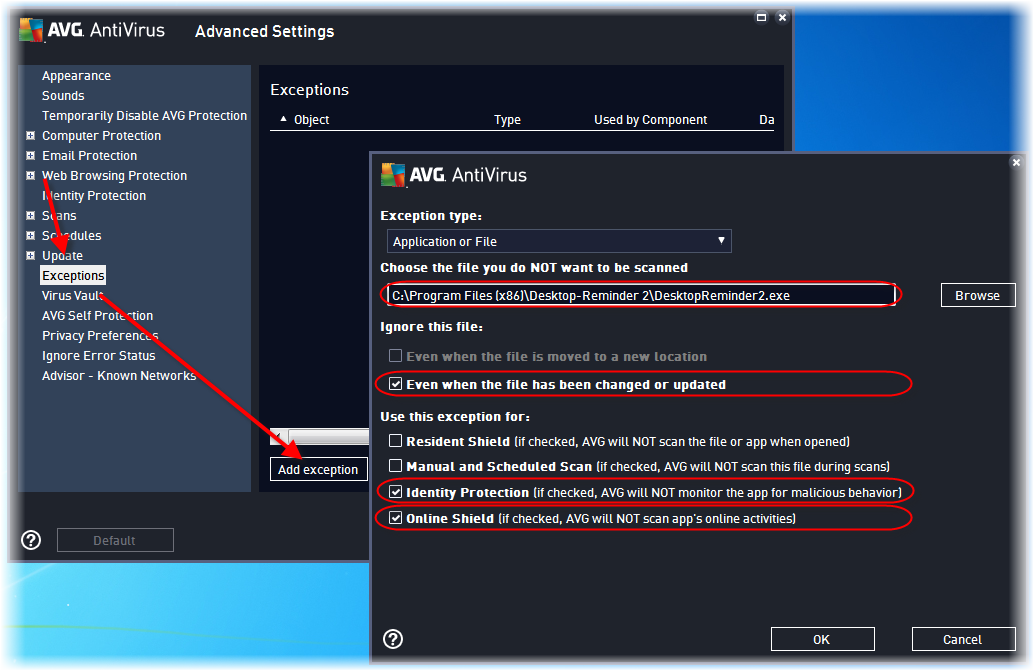 Add exception to AVG-Antivirus