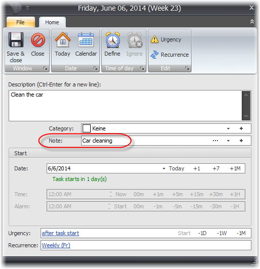 Task linked to a note
