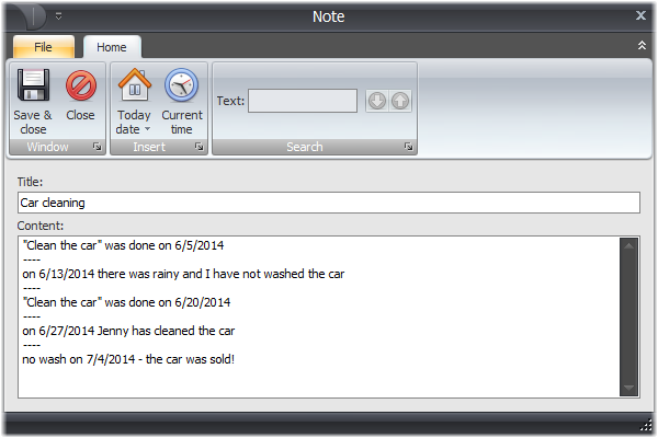 Note as a container for task comments and task history