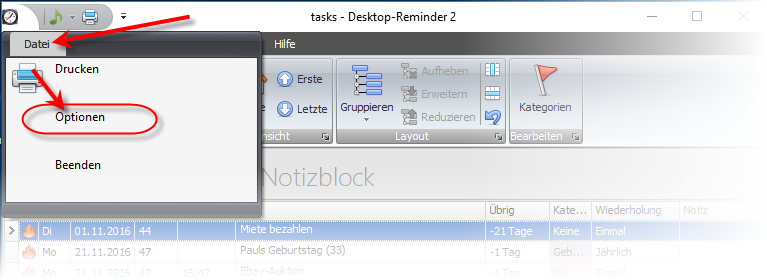 Open the program options