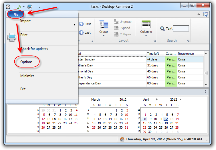 Options of Desktop-Reminder